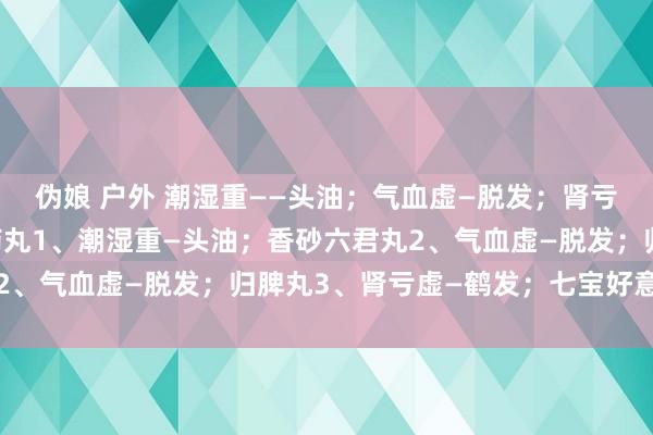 伪娘 户外 潮湿重——头油；气血虚—脱发；肾亏虚——鹤发，记着3颗药丸1、潮湿重—头油；香砂六君丸2、气血虚—脱发；归脾丸3、肾亏虚—鹤发；七宝好意思髯丹