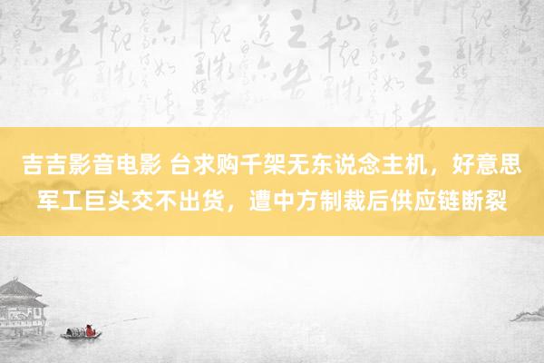 吉吉影音电影 台求购千架无东说念主机，好意思军工巨头交不出货，遭中方制裁后供应链断裂