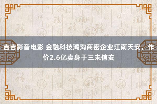 吉吉影音电影 金融科技鸿沟商密企业江南天安，作价2.6亿卖身于三未信安