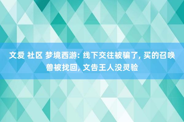 文爱 社区 梦境西游: 线下交往被骗了， 买的召唤兽被找回， 文告王人没灵验