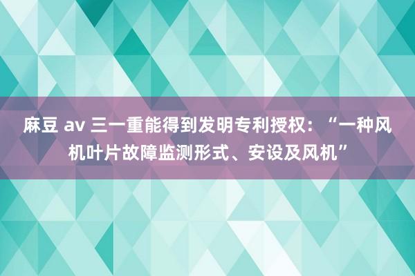 麻豆 av 三一重能得到发明专利授权：“一种风机叶片故障监测形式、安设及风机”